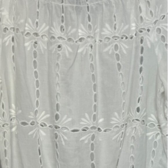INC Eyelet Peasant Top Womens Size 12 White 3/4 Sleeve Elastic Hem - Picture 5 of 7